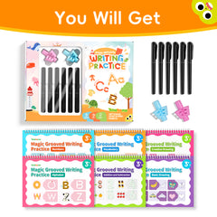6 Pcs Magical Handwriting Workbooks Handwriting Practice Copybook, Magic Pen Reusable Copybook Grooves Template Design for Children