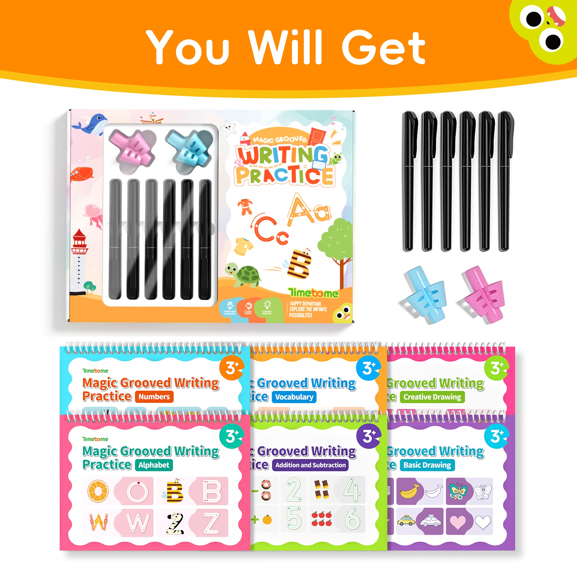 6 Pcs Magical Handwriting Workbooks Handwriting Practice Copybook, Magic Pen Reusable Copybook Grooves Template Design for Children