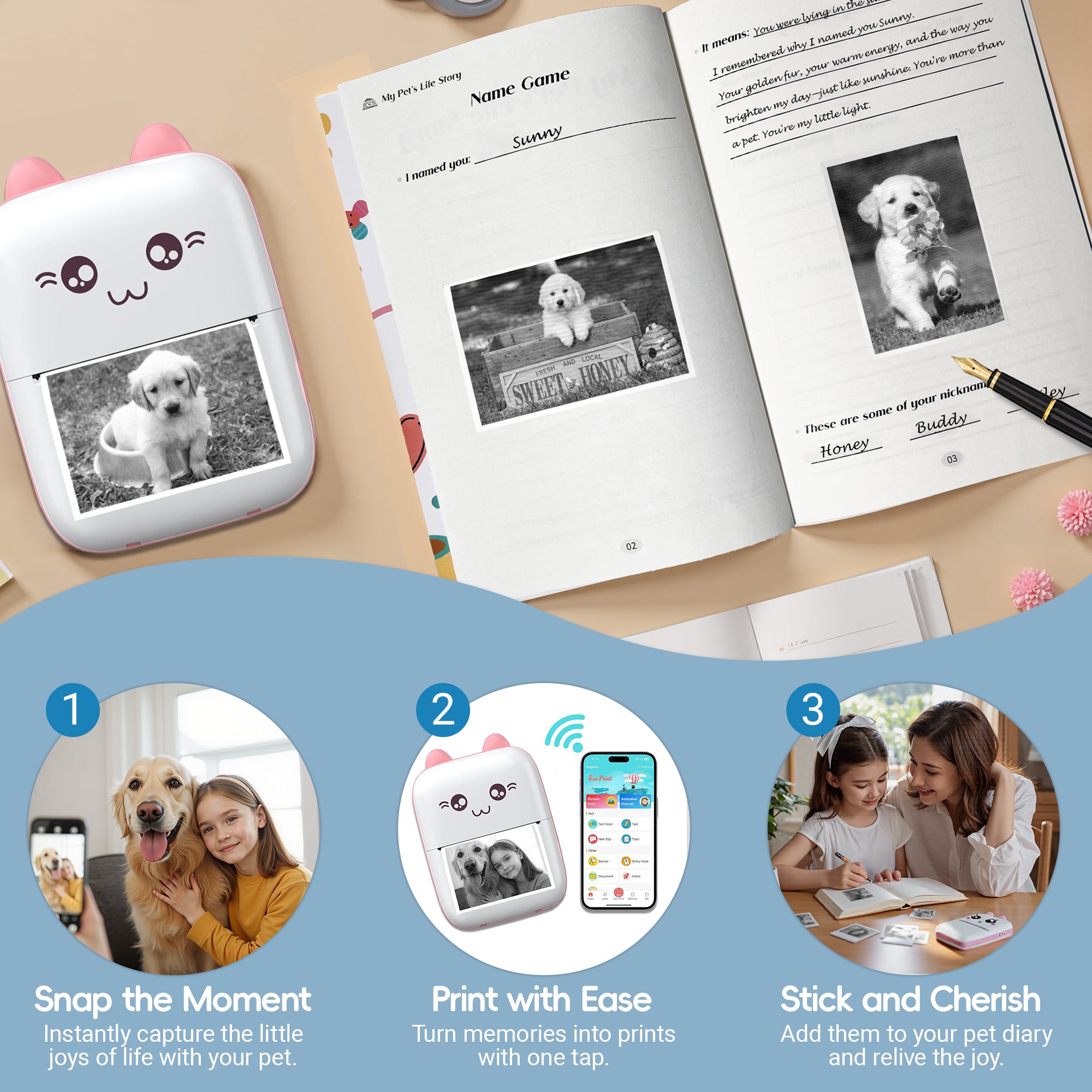My Pet's Diary with Printer - A Unique Book to Chronicle Your and Your Pet's Life Together with Interactive Printing Feature