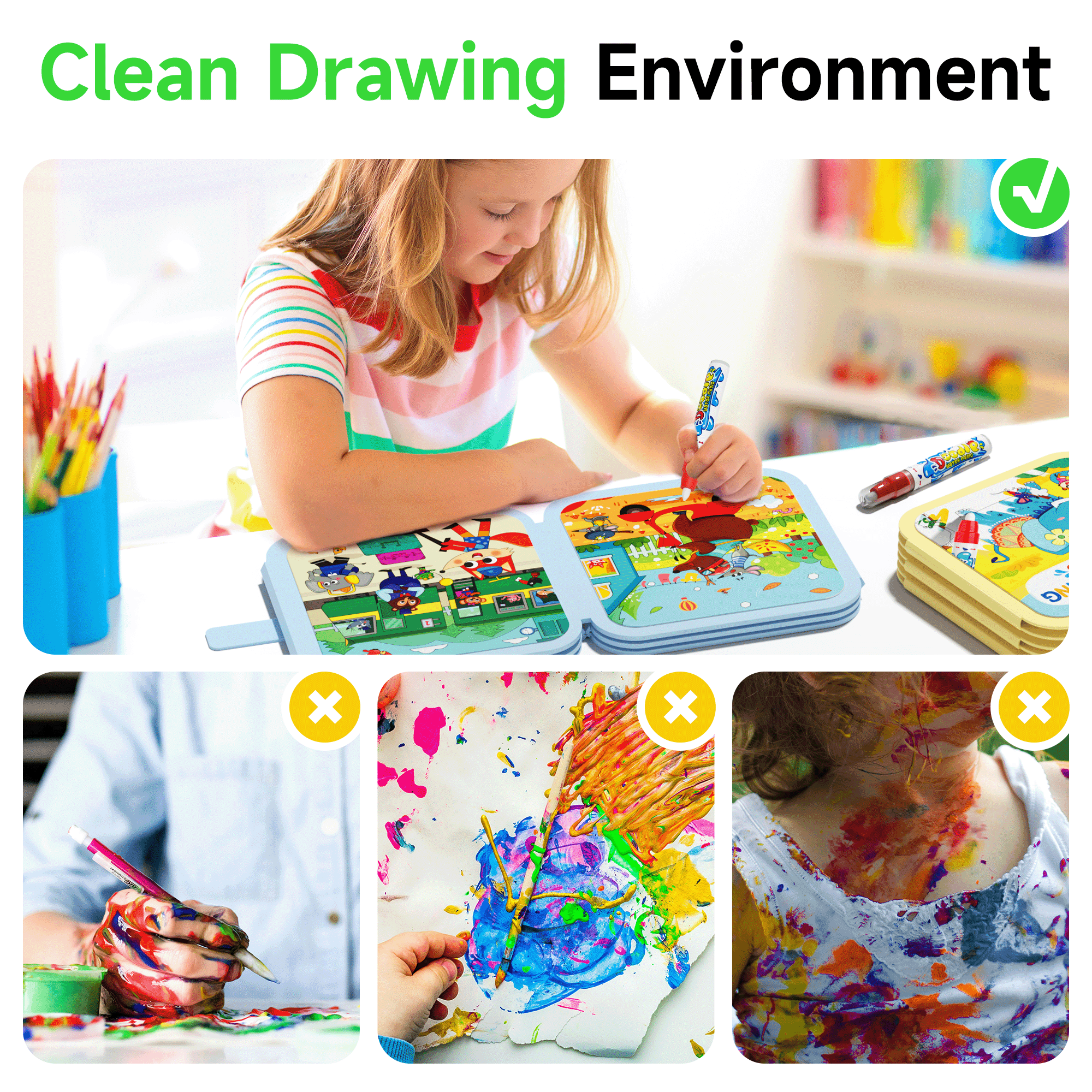 Water Coloring and Doodle Books for Toddlers, Paint with Water Activity Books, Travel Toys for Kids Watercolor Painting Art Supplies